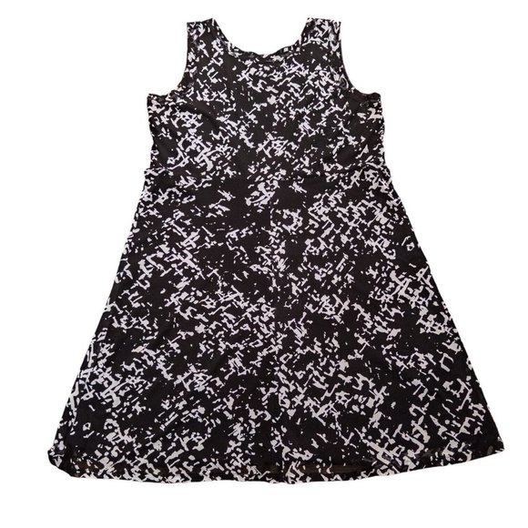 Vintage Laura Ashley A Line Abstract Print Dress Women’s Size 1X Black‎ White - Picture 3 of 4
